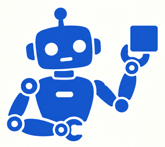 Farline's blue working robot holding a square block